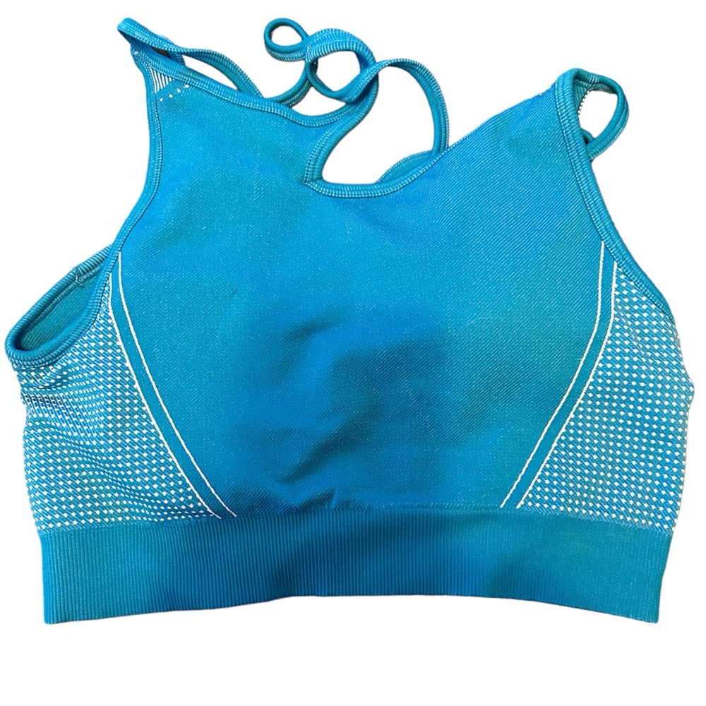 Amazon Essentials Blue Lightly Padded Sports Bra Medium Support Athletic Size L